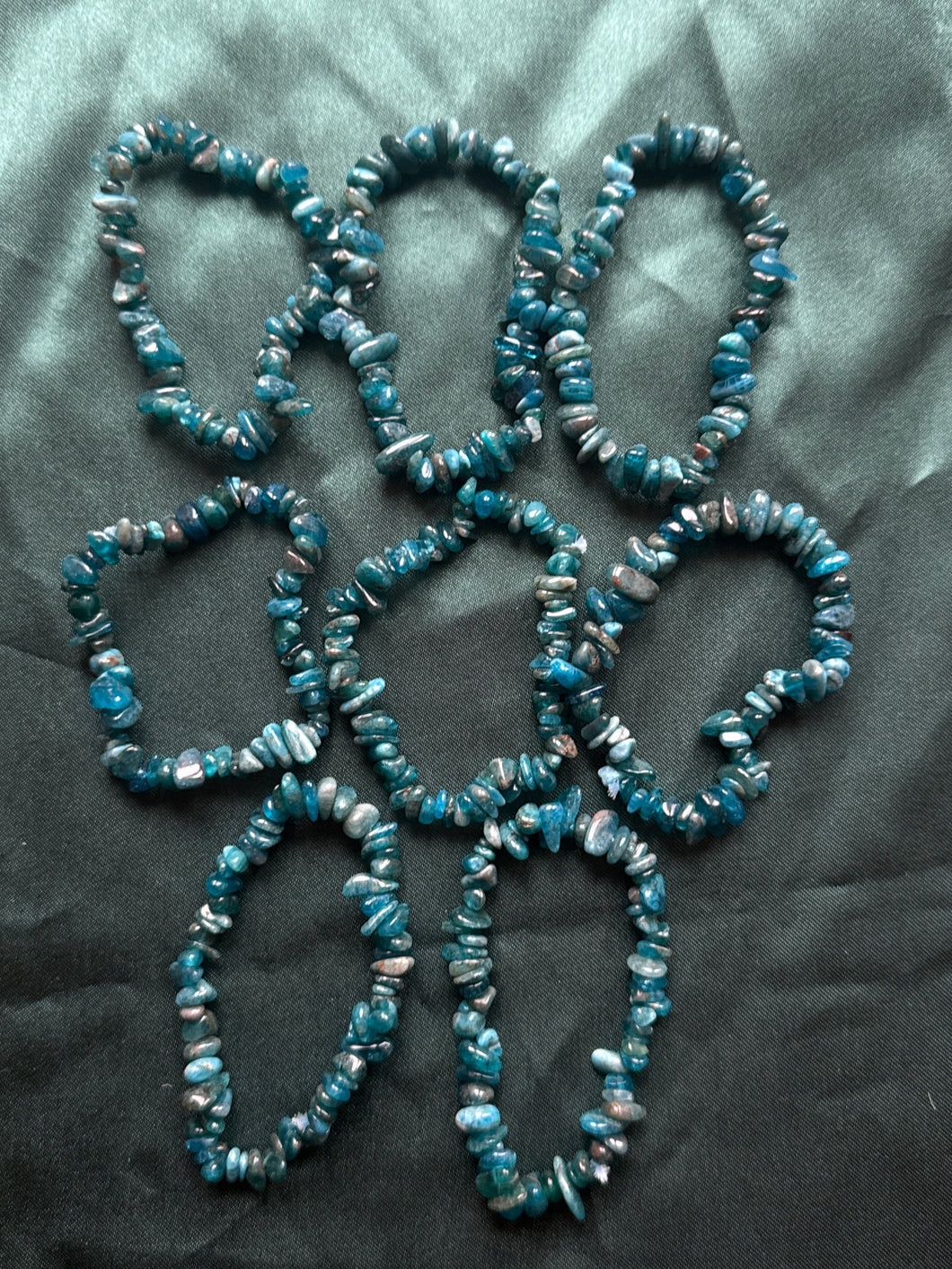 8x apatite crystal chip bracelets