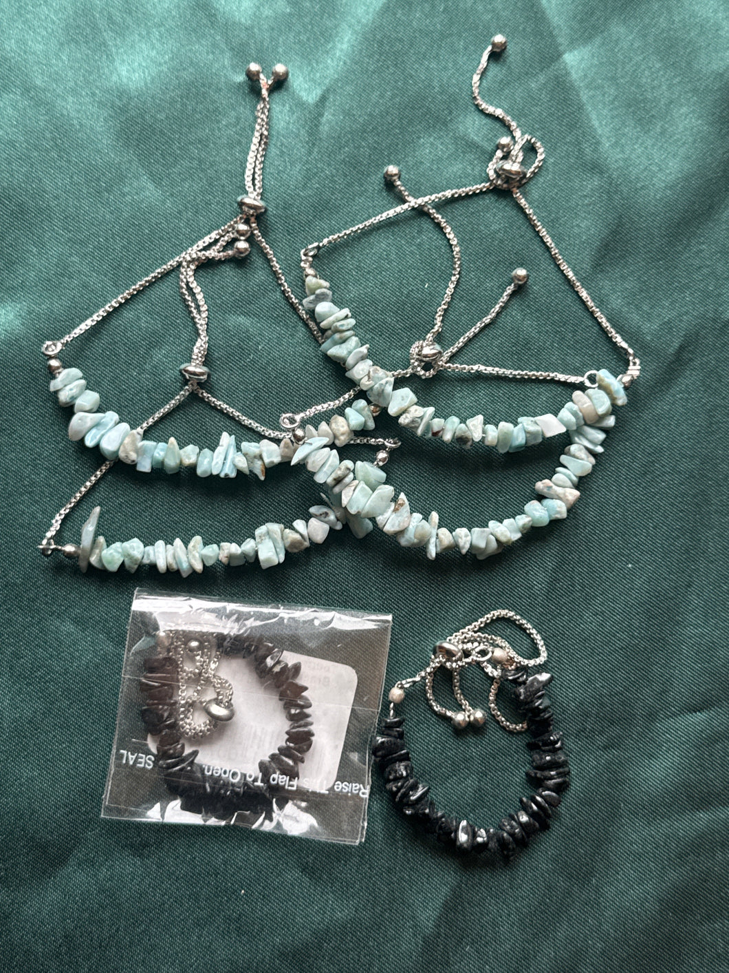 6x larimar and black tourmaline adjustable bracelets