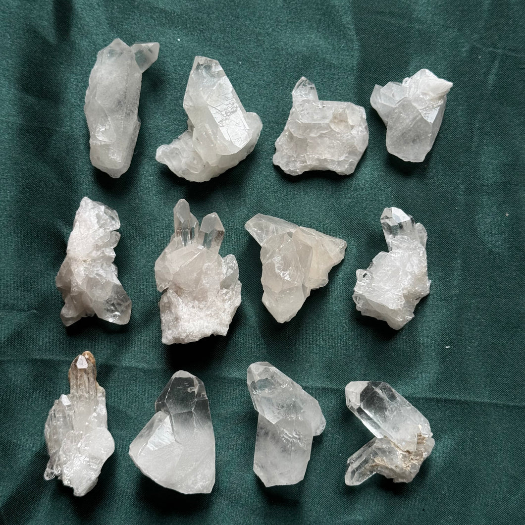 12x mini clear quartz clusters
