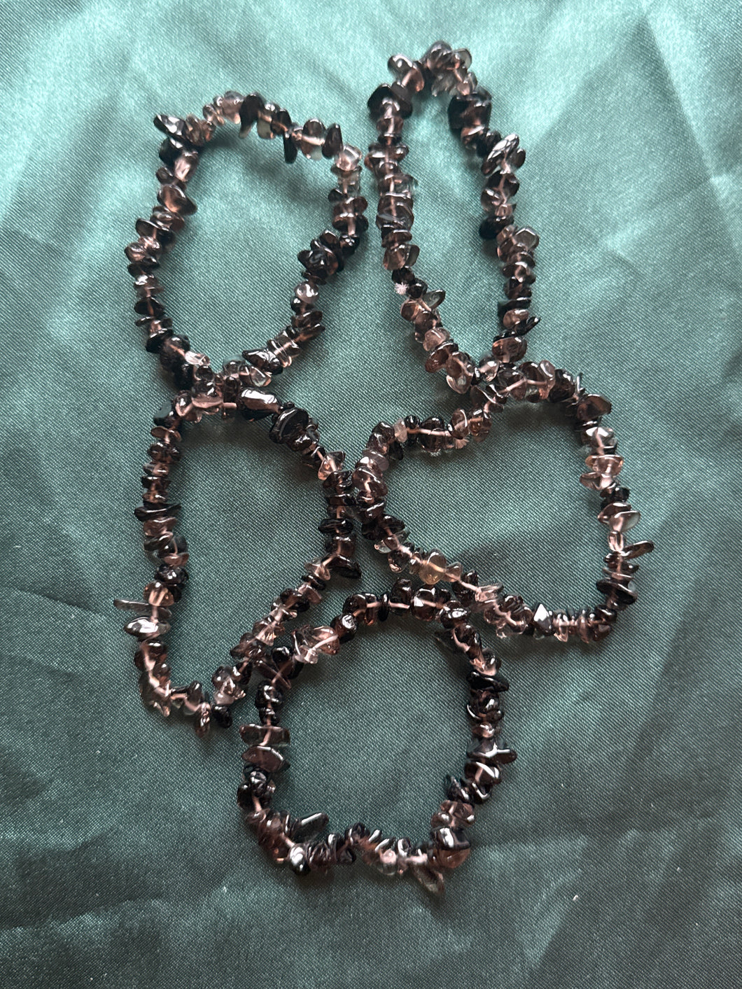 5x smoky quartz crystal chip bracelets