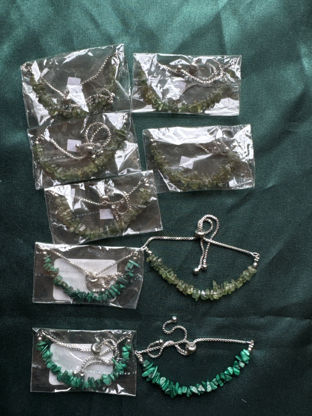 9x malachite & peridot adjustable bracelets